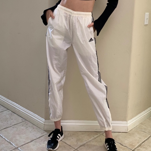 White ADIDAS High Waisted Pockets Athletic Pants m - Picture 3 of 8
